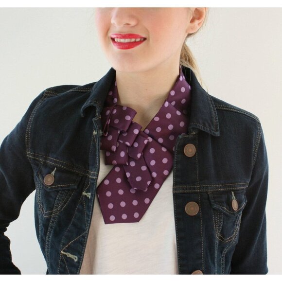 Polka Dot Ascot Scarf - Purple Silk Scarf - Gift For Tie Lovers - Unique Scarf. - Picture 4 of 7